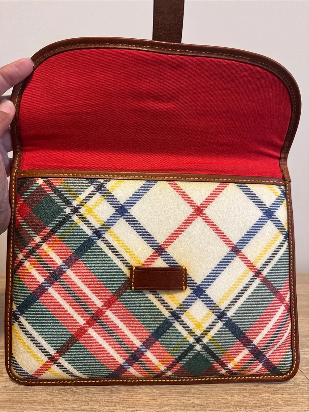 Multicolor Plaid Women or Men’s (TABLET/KINDLE) Pouch with Brown Trim